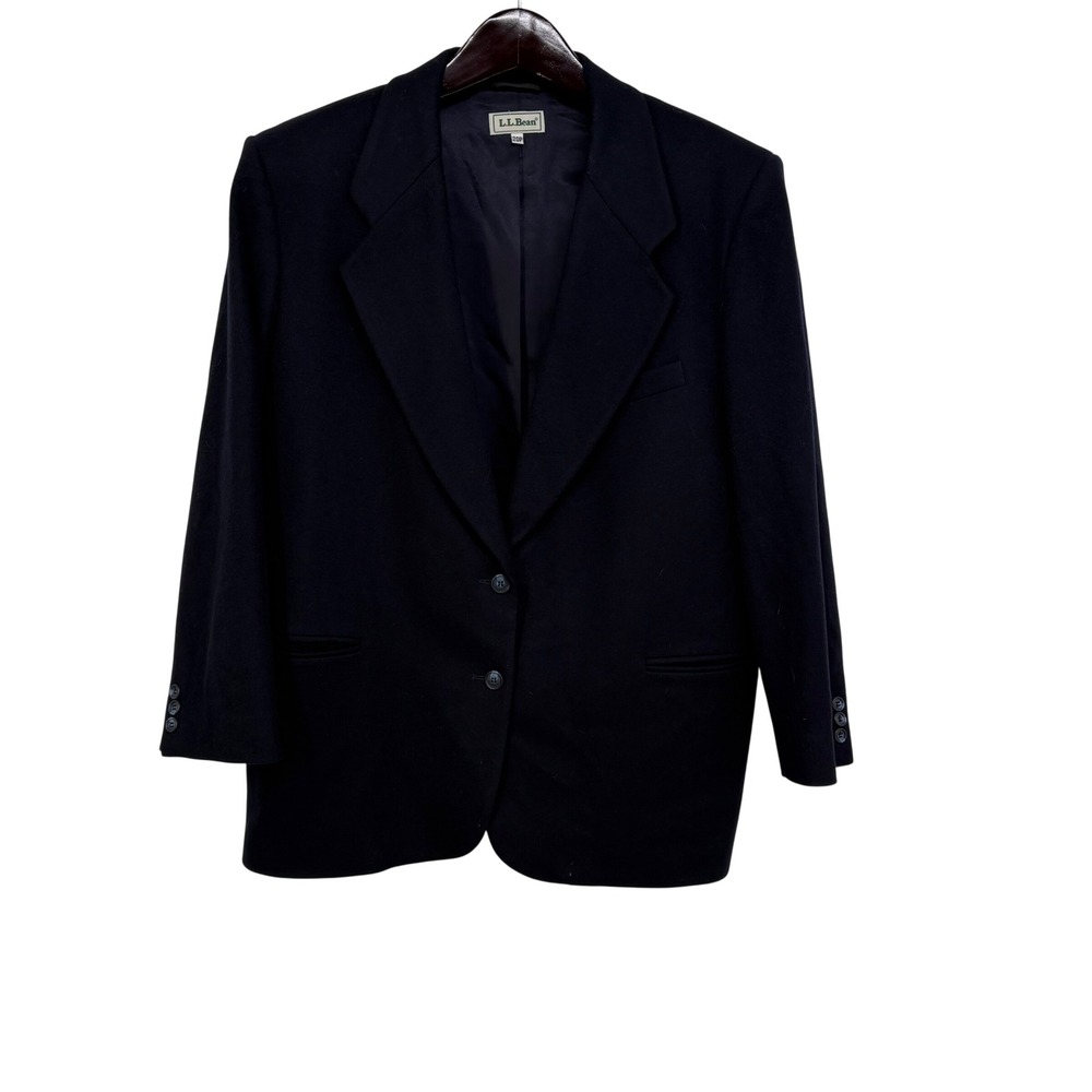 LL Bean Navy Blue Wool Cashmere Blazer Jacket 20P Made in USA Vintage Luxury